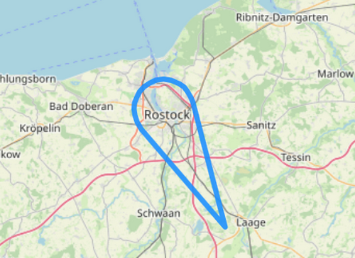 Hubschrauber Route A über den Dächern von Rostock