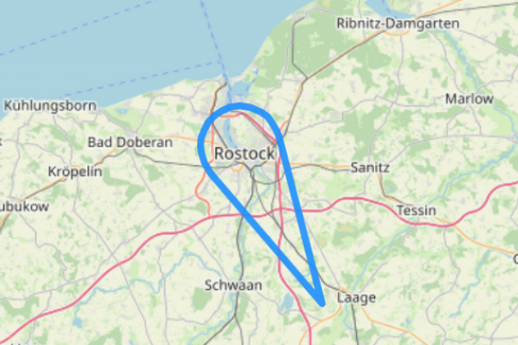 Hubschrauber Route A über den Dächern von Rostock