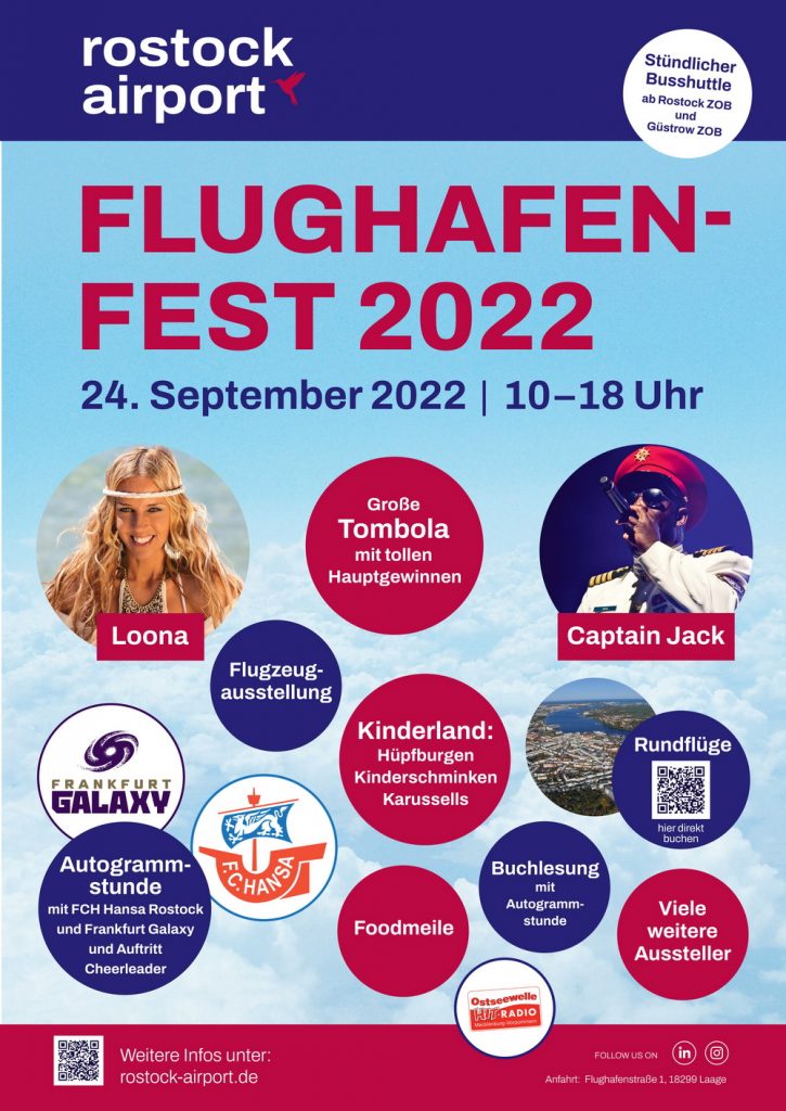 Flughafenfest 2022 das Programm Rundflüge mit der Flugagentur MV Flughafenfest Rostock 2022