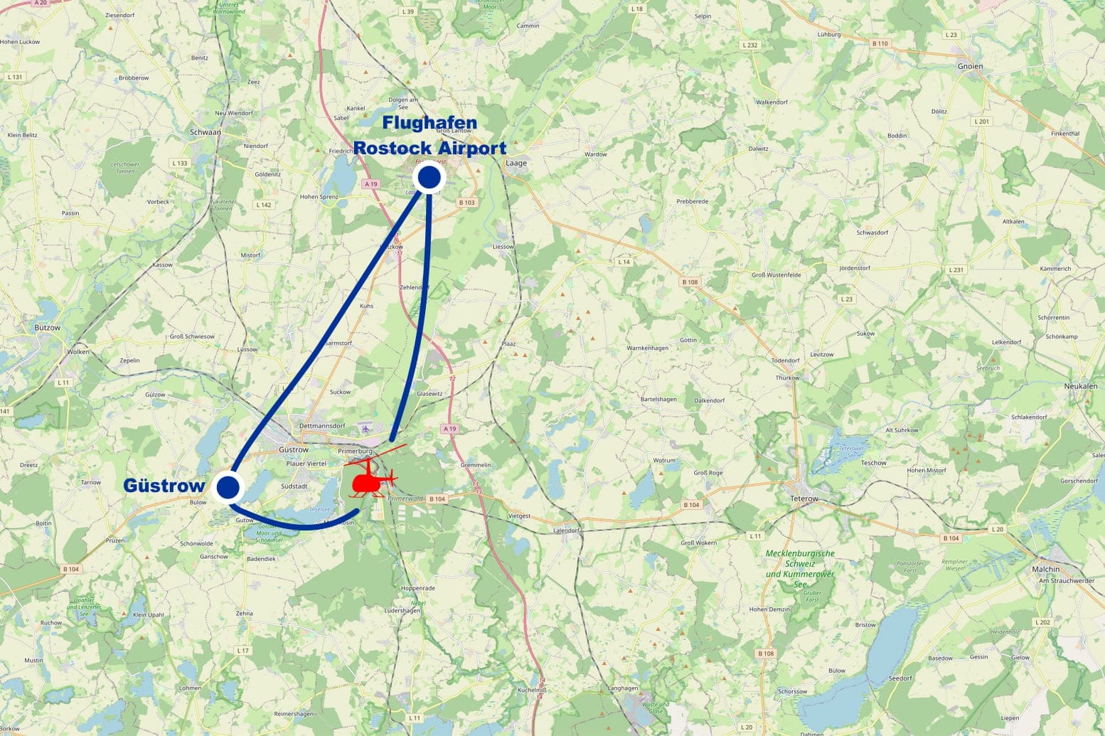 Hubschrauber Rundflug B Guestrow ab Flughafen Rostock Laage Airport