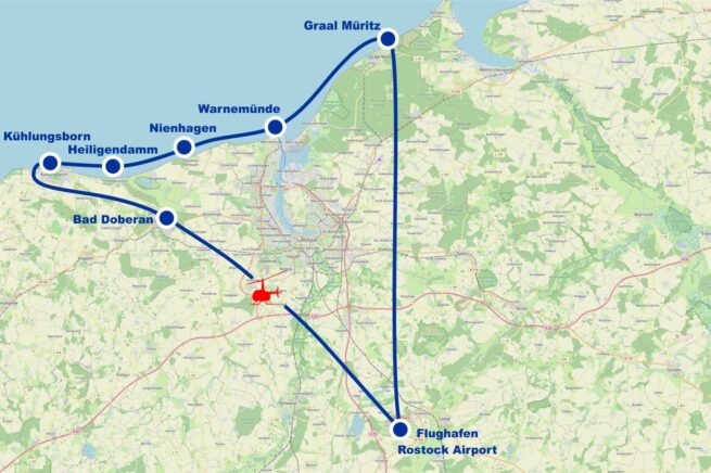 Hubschrauber Rundflug C Bad Doberan Kuehlungsborn Heiligendamm Nienhagen Warnemuende Graal Mueritz ab Flughafen Rostock Laage Airport