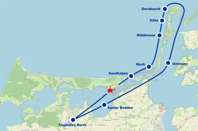 Hubschrauber Rundflug C Hiddensee Sandhaken Bock Vitte Dornbusch Ummanz Saaler Bodden ab Flughafen Barth