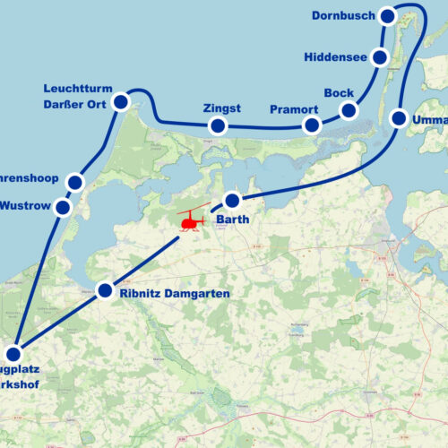 Hubschrauber Rundflug E Fischland Darss Ahrenshoop Leuchtturm Darßer Ort Zingst Pramort Hiddensee Dornbusch Bock Ummanz ab Flugplatz Purkshof