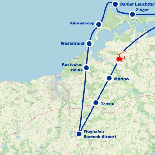 Hubschrauber Rundflug E Tessin Marlow Rostocker Heide Weststrand Ahrenshoop Darsser Leuchtturm Zingst Barth Pramort ab Flughafen Rostock Airport