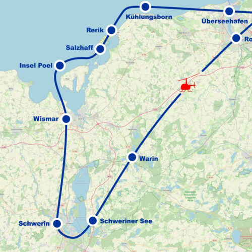 Hubschrauber Rundflug F Rostock Überseehafen Kühlungsborn Rerik Salzhaff Poel Wismar Schwerin Schweriner See Warin ab Flugplatz Purkshof