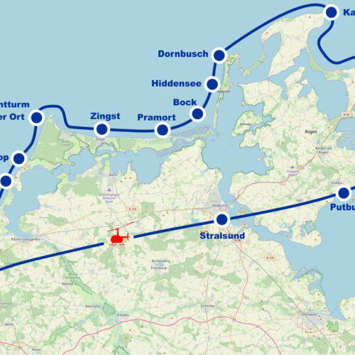 Hubschrauber Rundflug H Fischland Darss Hiddensee Rügen Zingst Leuchtturm Kap Arkona Kreideküste Prora Binz Putbus Stralsund ab Flugplatz Purkshof