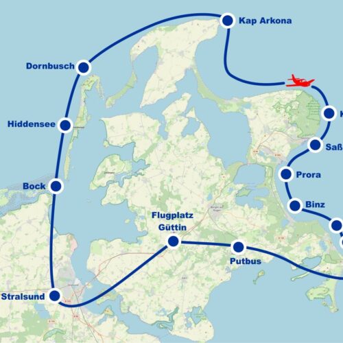 Rundflug 6 Stralsund Hiddensee Bock Kap Arkona Kreideküste Sassnitz Sellin Baabe Göhren Putbus Prora Binz ab Flugplatz Güttin Rügen