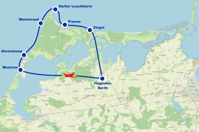 Rundflug B Darßer Ort Leuchtturm Ahrenshoop Wustrow Prerow Zingst Weststrand ab Flughafen Barth