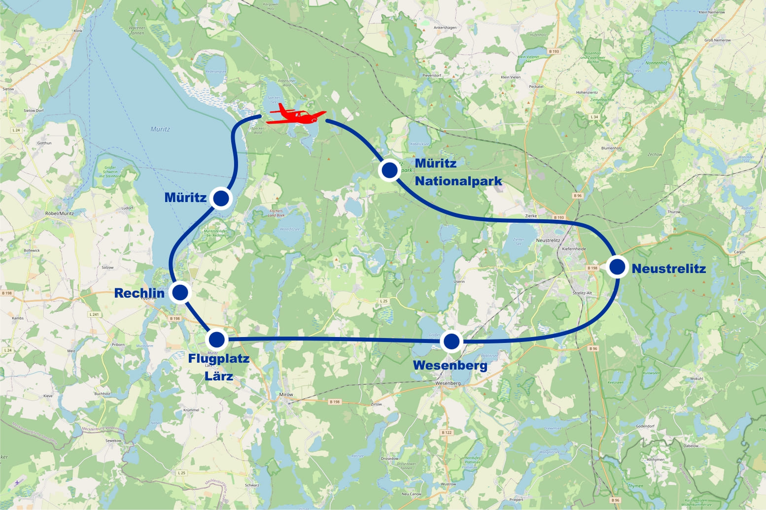 Rundflug B Rechlin Müritz Nationalpark Wesenberg Neustrelitz ab Flugplatz Müritz Airpark Lärz