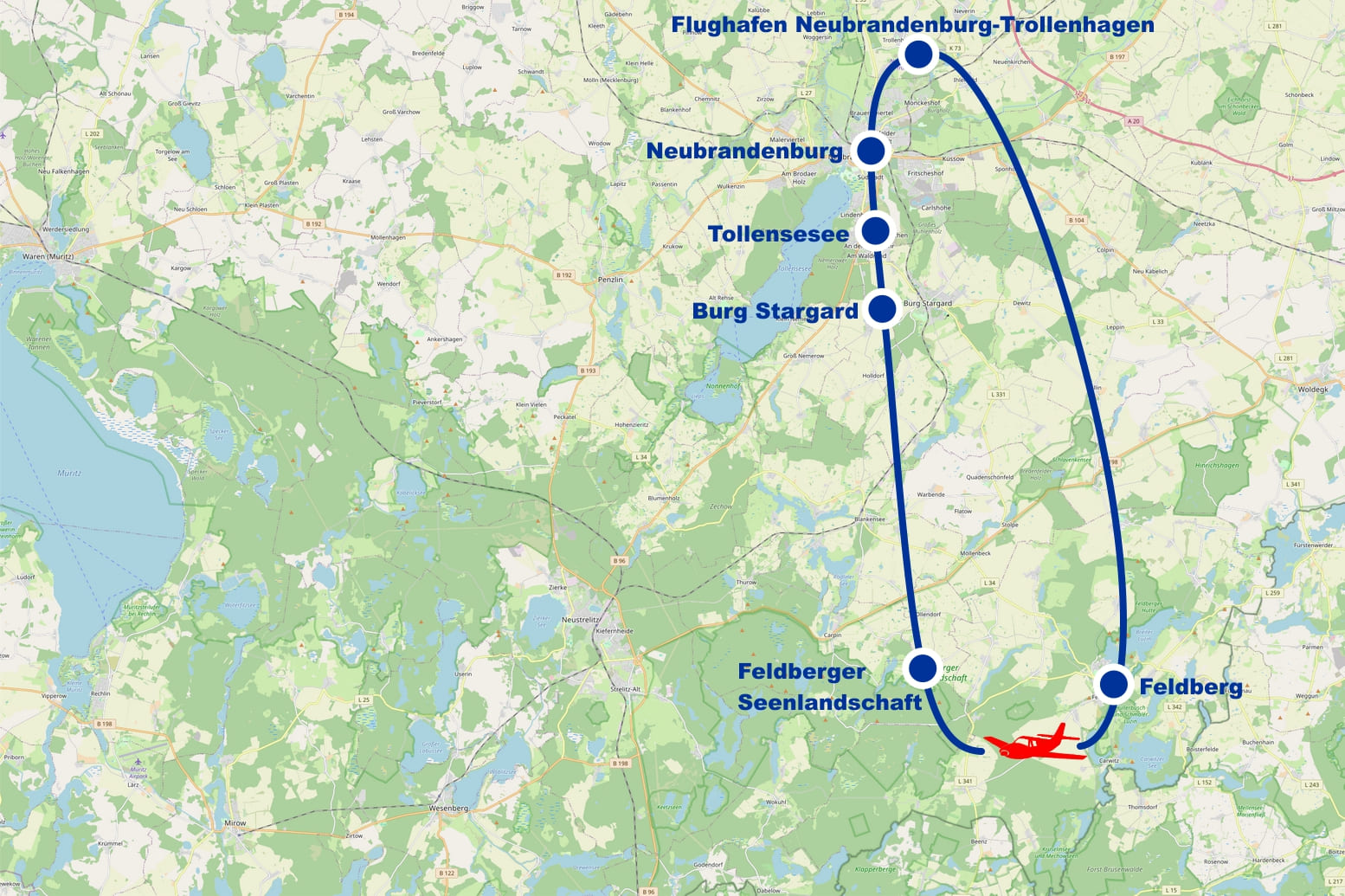 Rundflug C Feldberger Seenlandschaft Burg Stargard Tollensesee Feldberg ab Flughafen Neubrandenburg Trollenhagen