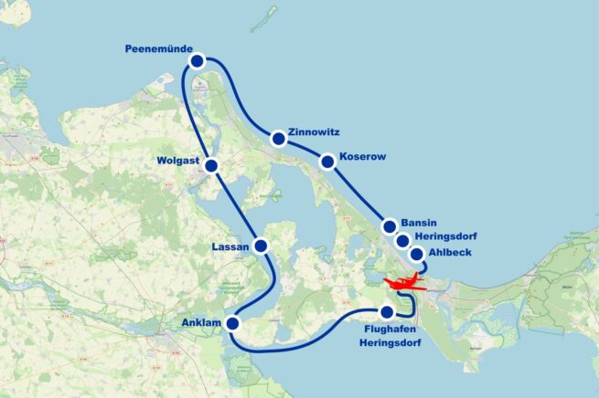 Rundflug C Wolgast Peenemünde Zinnowitz Koserow Bansin Ahlbeck Anklam Lassan ab Flughafen Heringsdorf Usedom