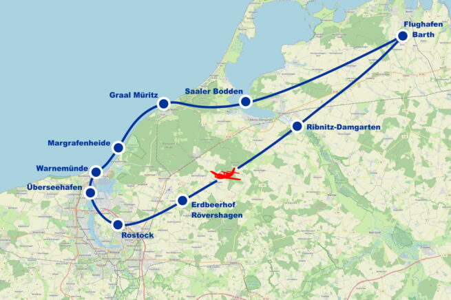 Rundflug D Rostock Erdbeerhof Rövershagen Warnemünde Graal Müritz Margrafenheide Überseehafen Ribnitz Damgarten ab Flughafen Barth