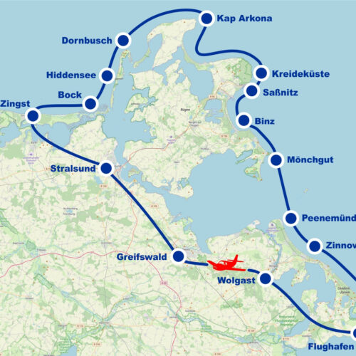 Rundflug E Hiddensee Stralsund Greifswald Rügen Putbus Kreideküste Saßnitz Binz Mönchgut Peenemünde ab Flughafen Heringsdorf Usedom