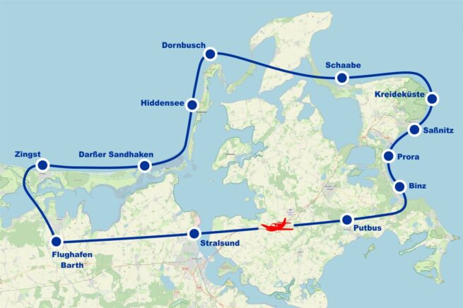 Rundflug E Zingst Darßer Haken Hiddensee Rügen Kreideküste Saßnitz Binz Prora Stralsund ab Flughafen Barth