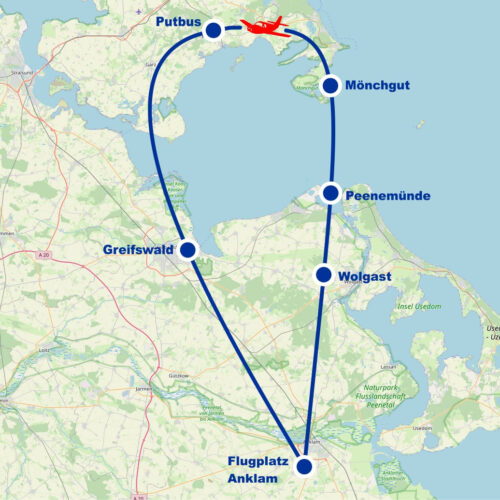 Rundflug F Greifswalder Bodden Puttbus Greifswald Oie Moenchgut Peenemuende Wolgast ab Flugplatz Anklam