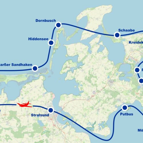 Rundflug F Zingst Darßer Haken Hiddensee Rügen Kreideküste Saßnitz Binz Prora Stralsund Mönchgut Putbus ab Flughafen Barth