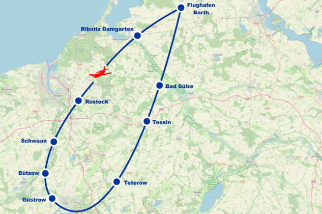 Rundflug J Ribnitz Damgarten Rostock Schwaan Bützow Güstrow Teterow Tessin Bad Sülze ab Flughafen Barth