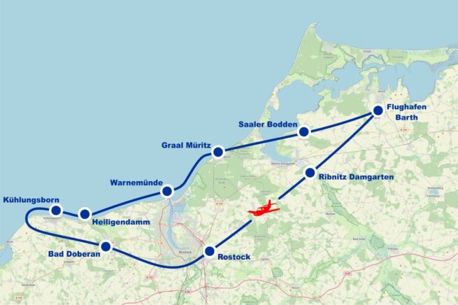 Rundflug J Ribnitz Damgarten Rostock Schwaan Bützow Güstrow Teterow Tessin Bad Sülze ab Flughafen Barth